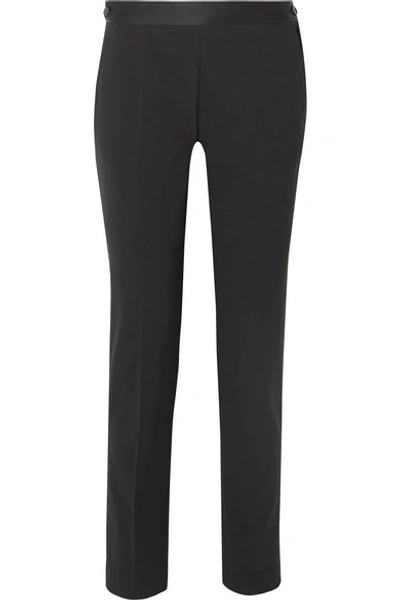 Victoria Beckham Satin-trimmed Stretch-wool Slim-leg Trousers In Black