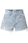 Agolde Parker Long Distressed Organic Denim Shorts In Light Denim