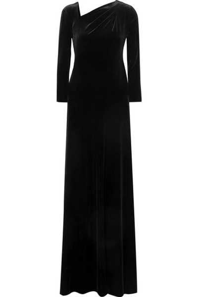 Giorgio Armani Velvet Asymmetric-neck Long-sleeve Gown In Black