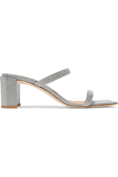By Far Silver Glitter Tanya Heeled Sandals In Silver / Glittered