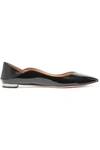 AQUAZZURA ZEN SMOOTH AND PATENT-LEATHER COLLAPSIBLE-HEEL POINT-TOE FLATS