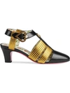 GUCCI LEATHER MID-HEEL T-STRAP SANDAL