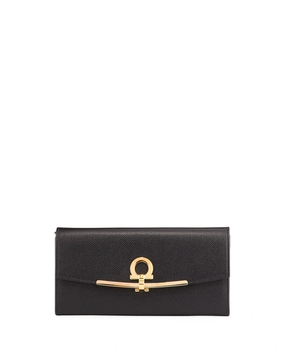 Ferragamo Icona Clip Continental Wallet In Black