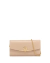 Ferragamo Envelope Flap Logo Detail Clutch In Beige