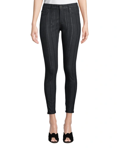 Ag Farrah High-rise Skinny Ankle Jeans With Metallic Stripes In Gunmetal Metall