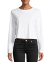 Amo Denim Babe Cropped Long-sleeve Cotton Tee In White