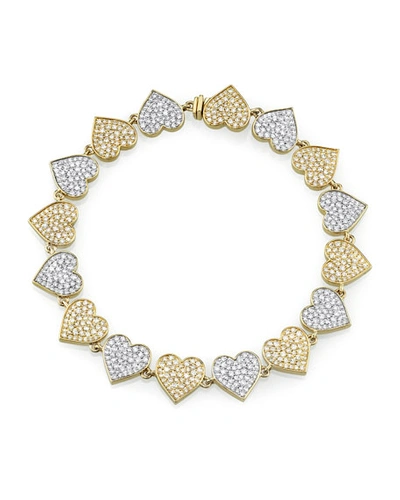 Sydney Evan Two-tone 14k Gold Diamond Heart Eternity Bracelet, 6.5" In White