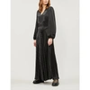 Ganni Polka-dot Hammered-satin Maxi Dress In Black