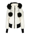 Moose Knuckles Debbie Fox Fur Trim Down Bomber Jacket In Snow White/black