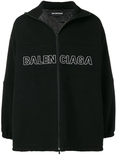 Balenciaga Zip-up Logo Virgin Wool-blend Jacket In Black