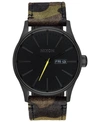 NIXON MEN'S SENTRY LEATHER/CANVAS STRAP WATCH 42MM