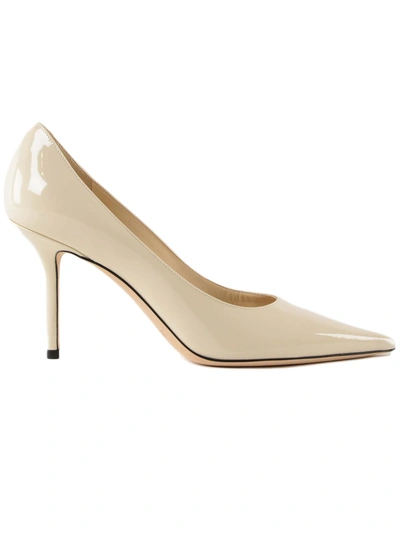 Jimmy Choo Love 85 Linen Patent Leather Pumps In White