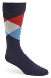 Cole Haan Large Diamond Crew Socks In Blue
