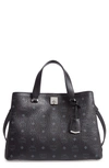 MCM LARGE VISETOS COATED CANVAS TOTE - BLACK,MWT8ASE48