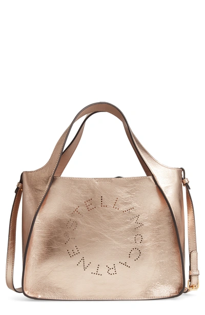 Stella Mccartney Perforated Logo Metallic Faux Leather Satchel - Metallic In Rose Gold