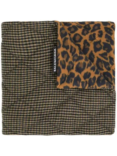 Balenciaga Houndstooth And Leopard Print Scarf - 棕色 In Brown