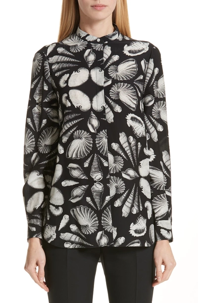 Alexander Mcqueen Mandarin-collar Seashell-print Blouse In Black