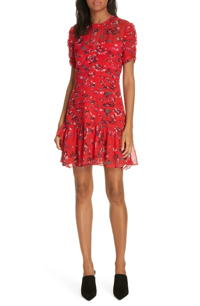 Tanya Taylor Carti Pintuck Detail Silk Chiffon Dress In Red