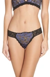 Hanky Panky Regency Low-rise Diamond Lace Thong In Black/ Regal Purple
