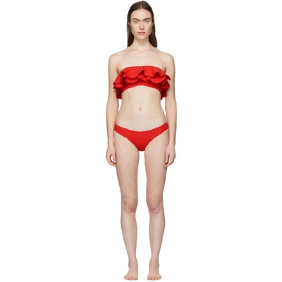 Lisa Marie Fernandez Red Crepe Sabine Bikini In Tomato