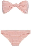 LISA MARIE FERNANDEZ LISA MARIE FERNANDEZ WOMAN POPPY KNOTTED STRIPED SEERSUCKER BANDEAU BIKINI PASTEL ORANGE,3074457345619635258