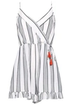 TART COLLECTIONS TART COLLECTIONS WOMAN WRAP-EFFECT STRIPED WOVEN PLAYSUIT WHITE,3074457345619670756