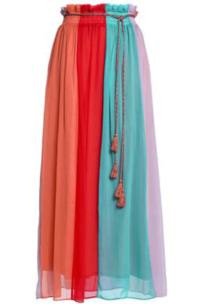 Antik Batik Woman Tasseled Colour-block Chiffon Maxi Skirt Multicolor