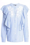 ANTIK BATIK ANTIK BATIK WOMAN EMBROIDERED RUFFLED STRIPED COTTON-POPLIN SHIRT LIGHT BLUE,3074457345619703238