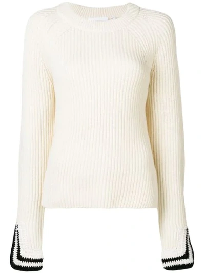 Helmut Lang Crochet Cuff Wool & Cotton Sweater In Butter