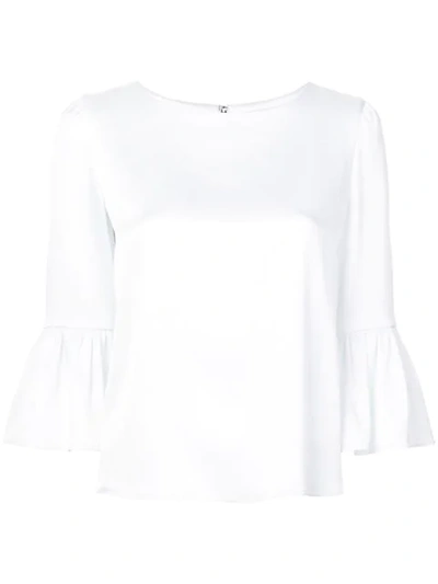Alice And Olivia Bernice Ruffle Sleeve Blouse In White