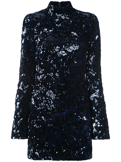 Alexis Rhapsody High-neck Sequin-embellished Velour Dress In Navy