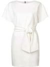 Alice And Olivia Virgil Tie-waist Cape-sleeve Dress In White