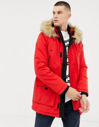New Look Parka Jacket In Bright Red - Red
