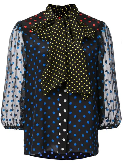 Alice And Olivia Jeannie Bow-collar Blouson-sleeve Button-down Top In Cobalt