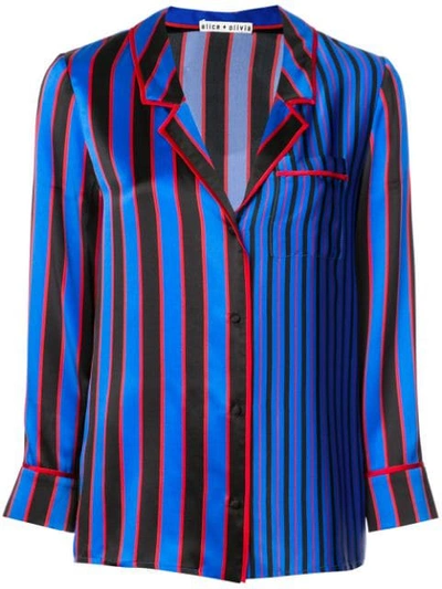 Alice And Olivia Alice+olivia Striped Silk Nightwear Top - 蓝色 In Tricolor