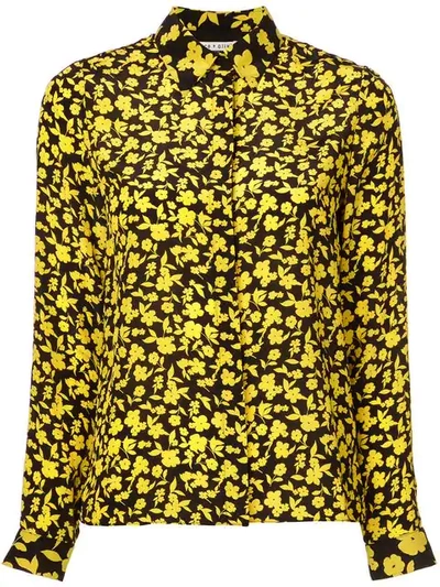 Alice And Olivia Alice + Olivia Willa Floral Print Silk Blouse In Ditsy Daffodil Canary