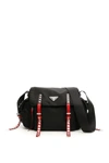 Prada Vela Leather-trimmed Cross-body Bag In Black,red