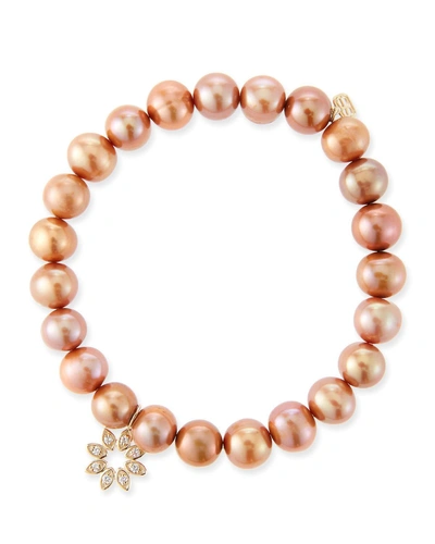Sydney Evan 14k Diamond Flower & Pearl Bracelet In Pink