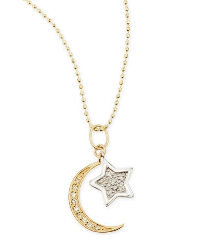 Sydney Evan 14k Yellow Gold Moon, White Gold Star Necklace With Diamonds