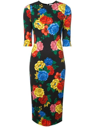 Alice And Olivia Alice+olivia Floral Print Fitted Dress - 黑色 In Camellia Bouquet
