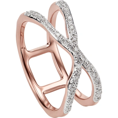 Monica Vinader Womens Rose Gold/silver Riva Wave Cross 18ct Gold Vermeil And Diamond Ring M