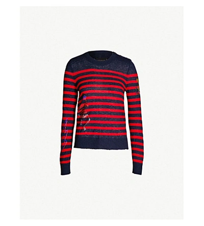 Zadig & Voltaire Delly Striped Embellished Cashmere Sweater In Encre