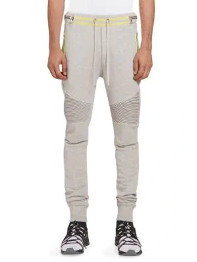 Balmain Men's Rib-panel Sweatpants In Grey