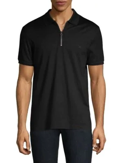 Ferragamo Zip Basic Cotton Polo In Black