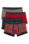 2(x)ist 4-pack No-show Stretch Trunks In Scooter Red/ Lead/ Candy Print