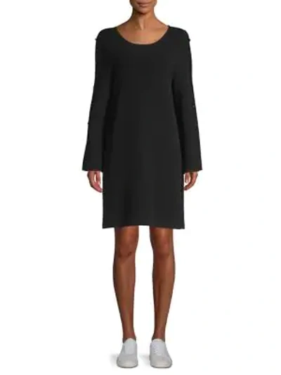 Milly Button Sleeve Shift Dress In Black