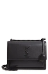 Saint Laurent Sunset Medium Ysl Crossbody Bag In Smooth Leather In Noir