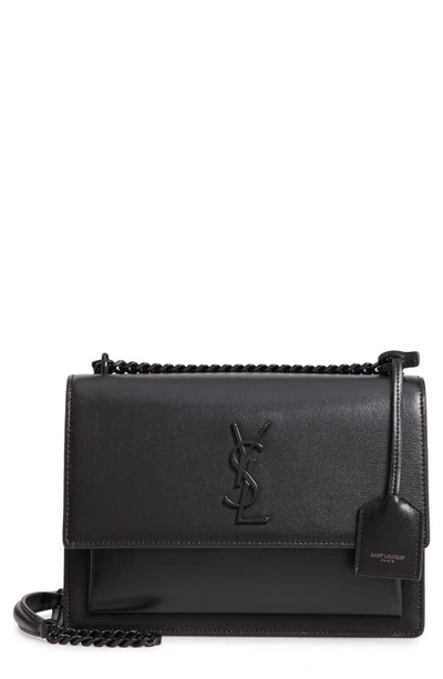 Saint Laurent Sunset Medium Ysl Crossbody Bag In Smooth Leather In Noir