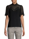 REBECCA TAYLOR Short Sleeve Crepe Lace Top