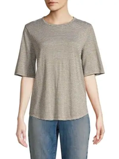 Eileen Fisher Organic Linen Striped Top In Olive